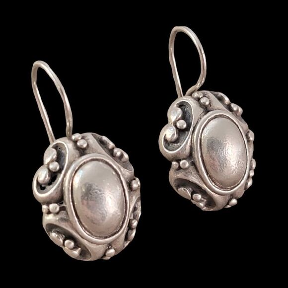 Vintage Sterling Beaded Scroll Dangle Drop Earrings - Picture 1 of 8